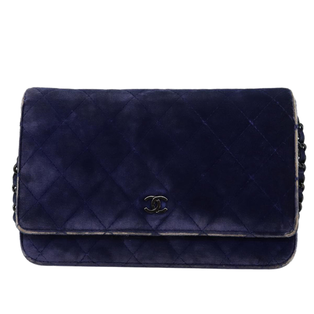 CHANEL Chain Shoulder Bag Moquette Navy CC 84139