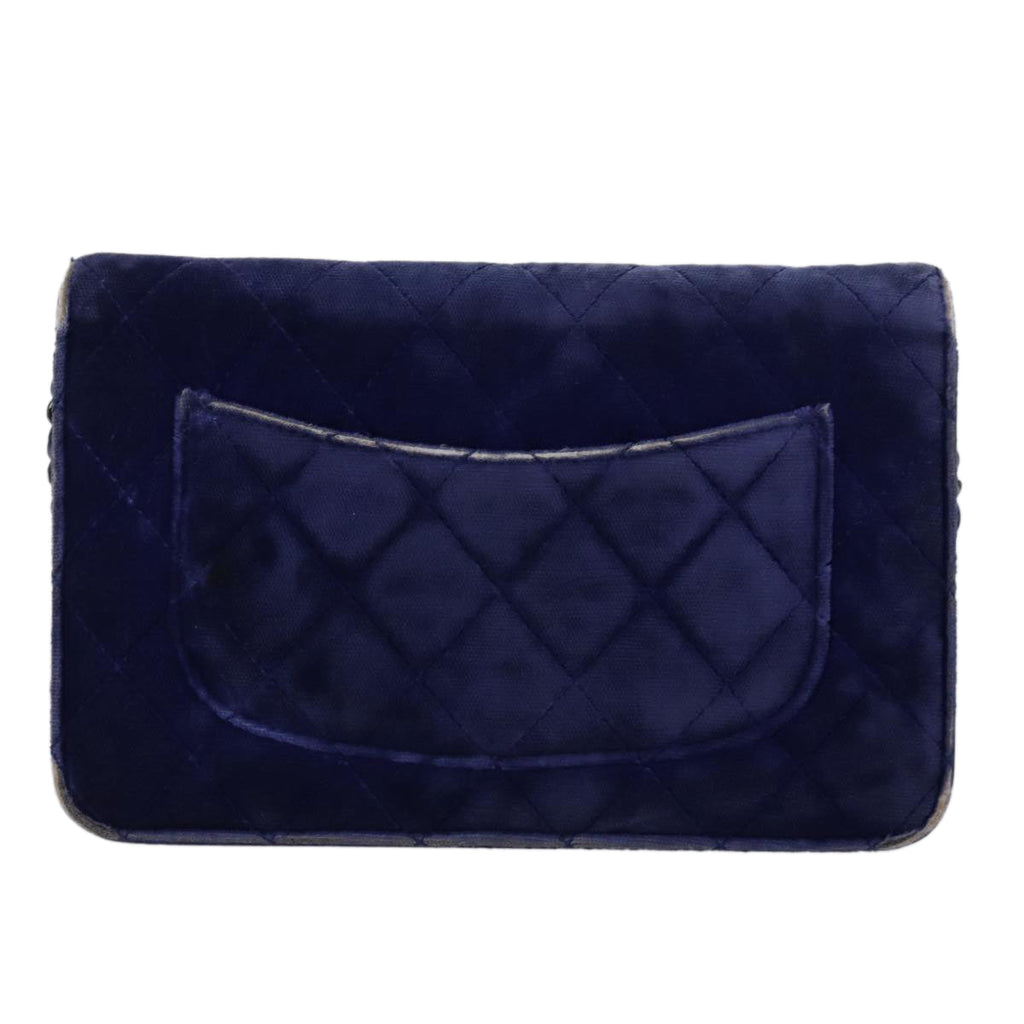 CHANEL Chain Shoulder Bag Moquette Navy CC 84139