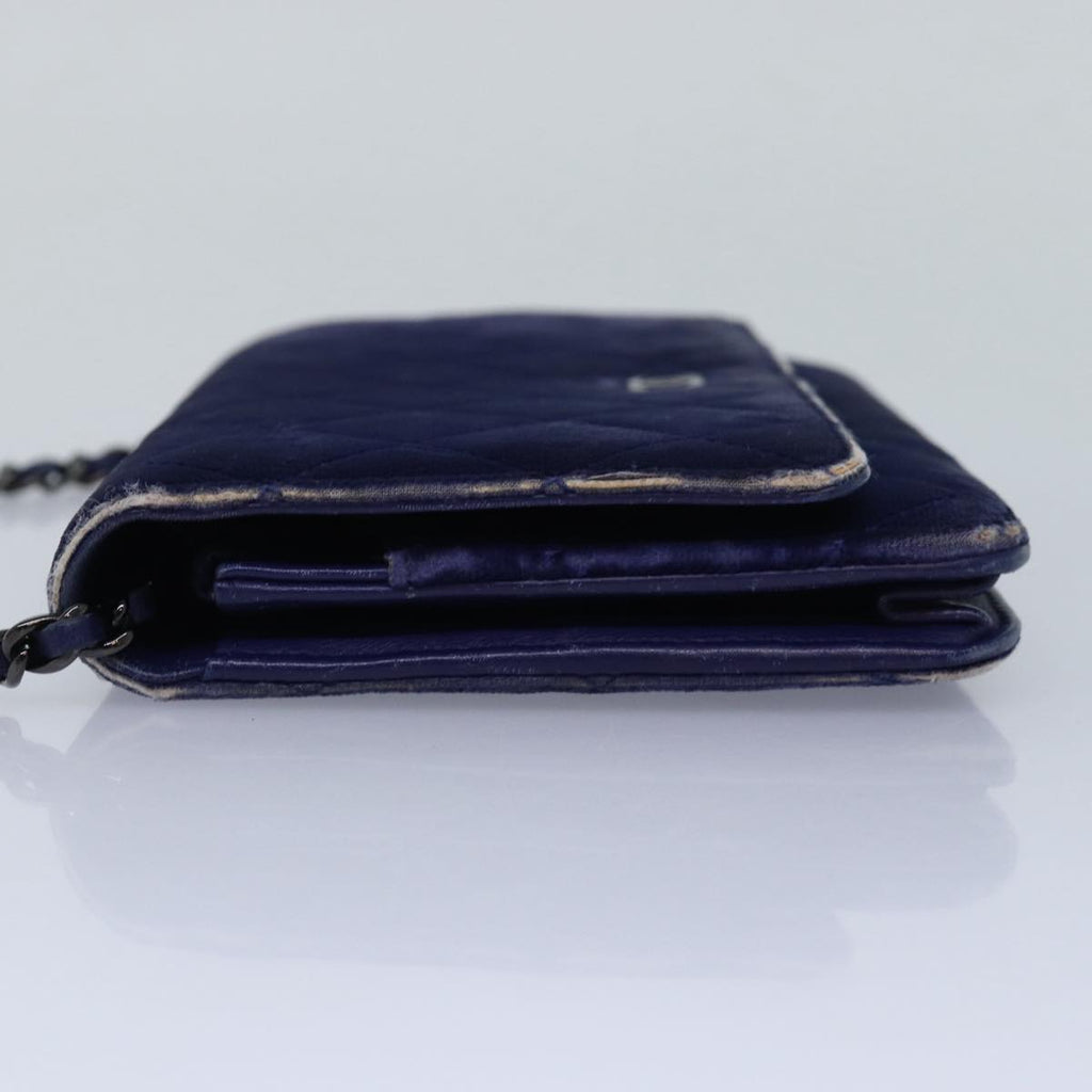 CHANEL Chain Shoulder Bag Moquette Navy CC 84139