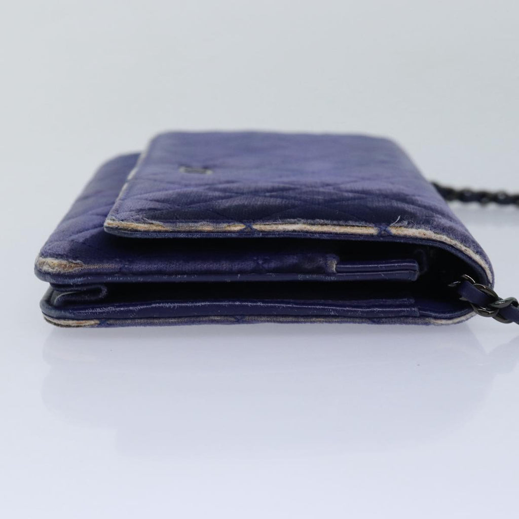CHANEL Chain Shoulder Bag Moquette Navy CC 84139