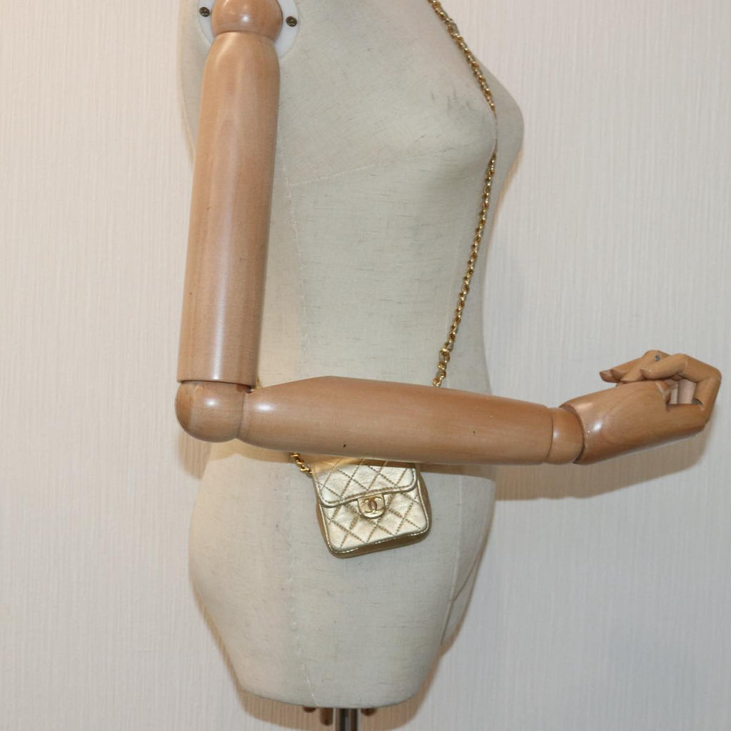 CHANEL Mini Matelasse Chain Shoulder Bag Lamb Skin Gold Tone CC 84205A