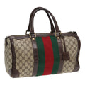 GUCCI GG Supreme Web Sherry Line Boston Bag PVC Beige Red Green 84232