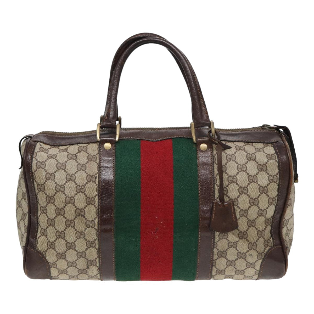 GUCCI GG Supreme Web Sherry Line Boston Bag PVC Beige Red Green 84232
