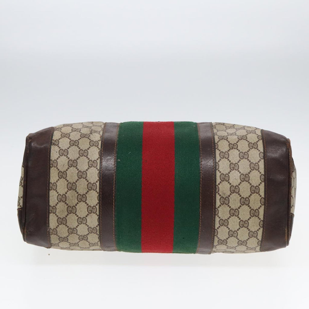 GUCCI GG Supreme Web Sherry Line Boston Bag PVC Beige Red Green 84232