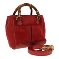 GUCCI Bamboo Shoulder Bag Suede 2way Red 007 1793 0238 84245