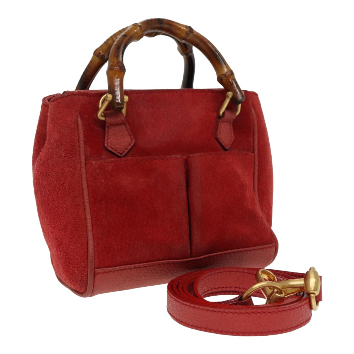 GUCCI Bamboo Shoulder Bag Suede 2way Red 007 1793 0238 84245