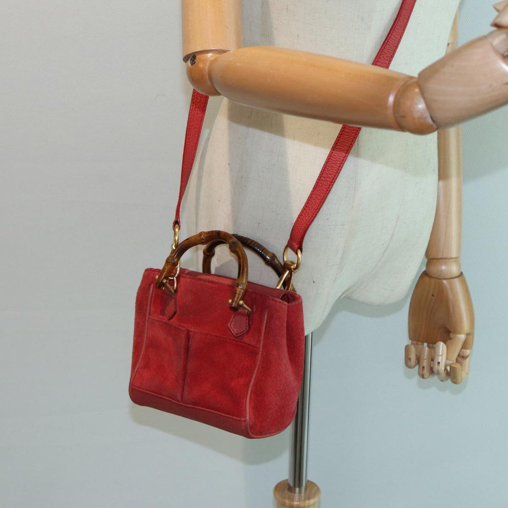 GUCCI Bamboo Shoulder Bag Suede 2way Red 007 1793 0238 84245