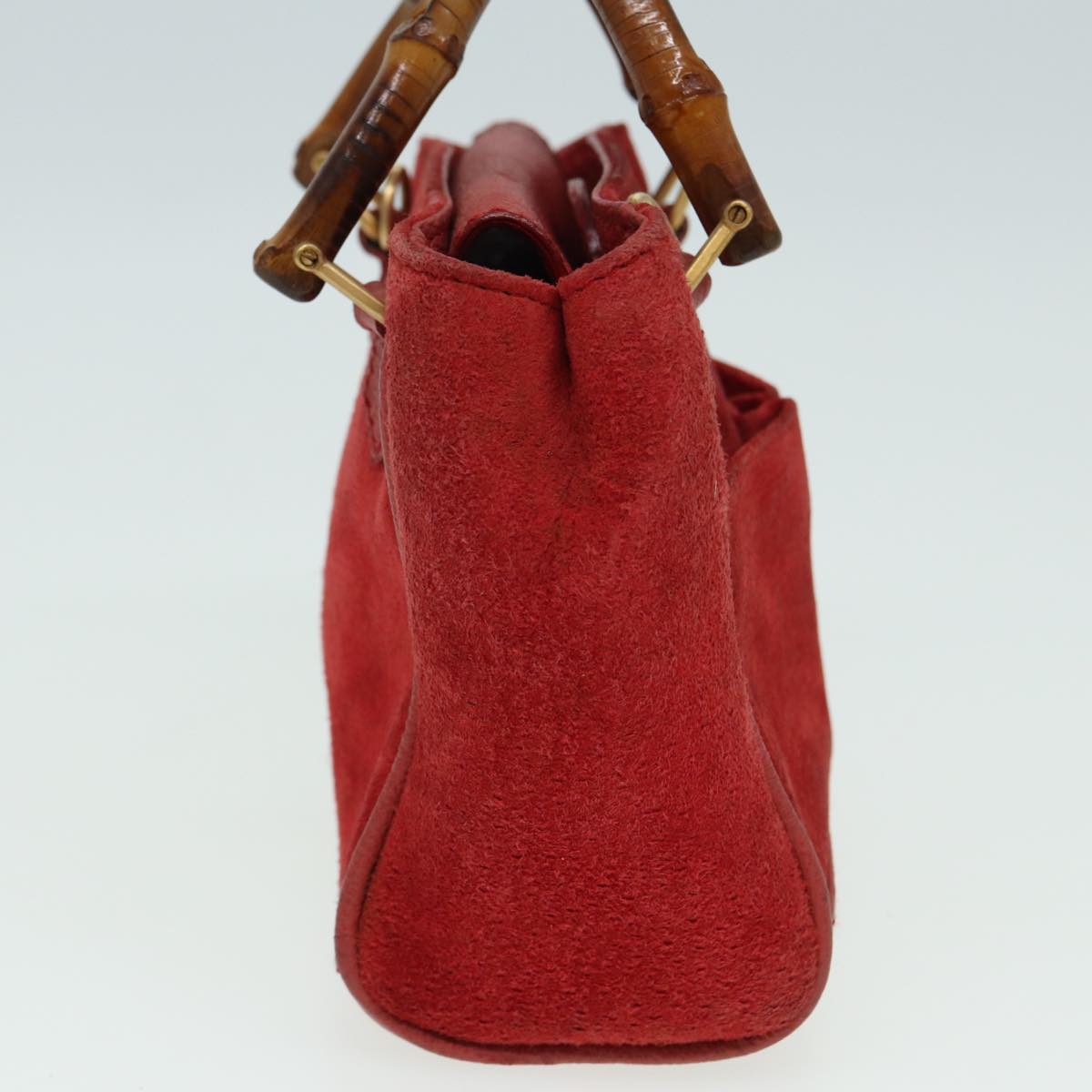 GUCCI Bamboo Shoulder Bag Suede 2way Red 007 1793 0238 84245