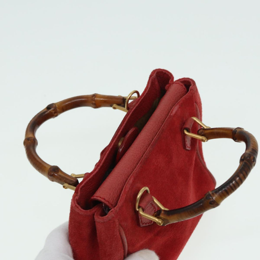 GUCCI Bamboo Shoulder Bag Suede 2way Red 007 1793 0238 84245