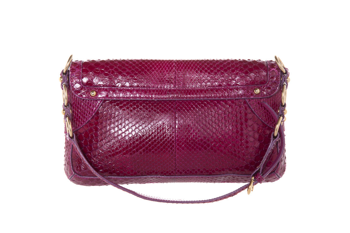 Sergio Rossi Magenta Lizard Skin Shoulder Bag