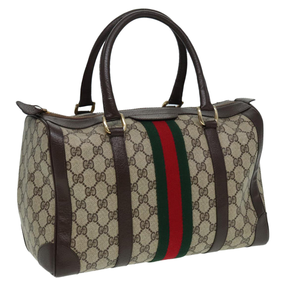 GUCCI GG Canvas Boston Bag PVC Leather Brown 84428