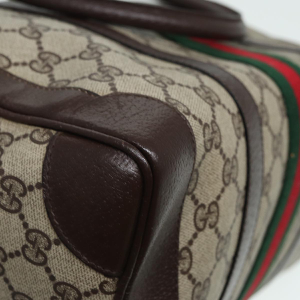 GUCCI GG Canvas Boston Bag PVC Leather Brown 84428