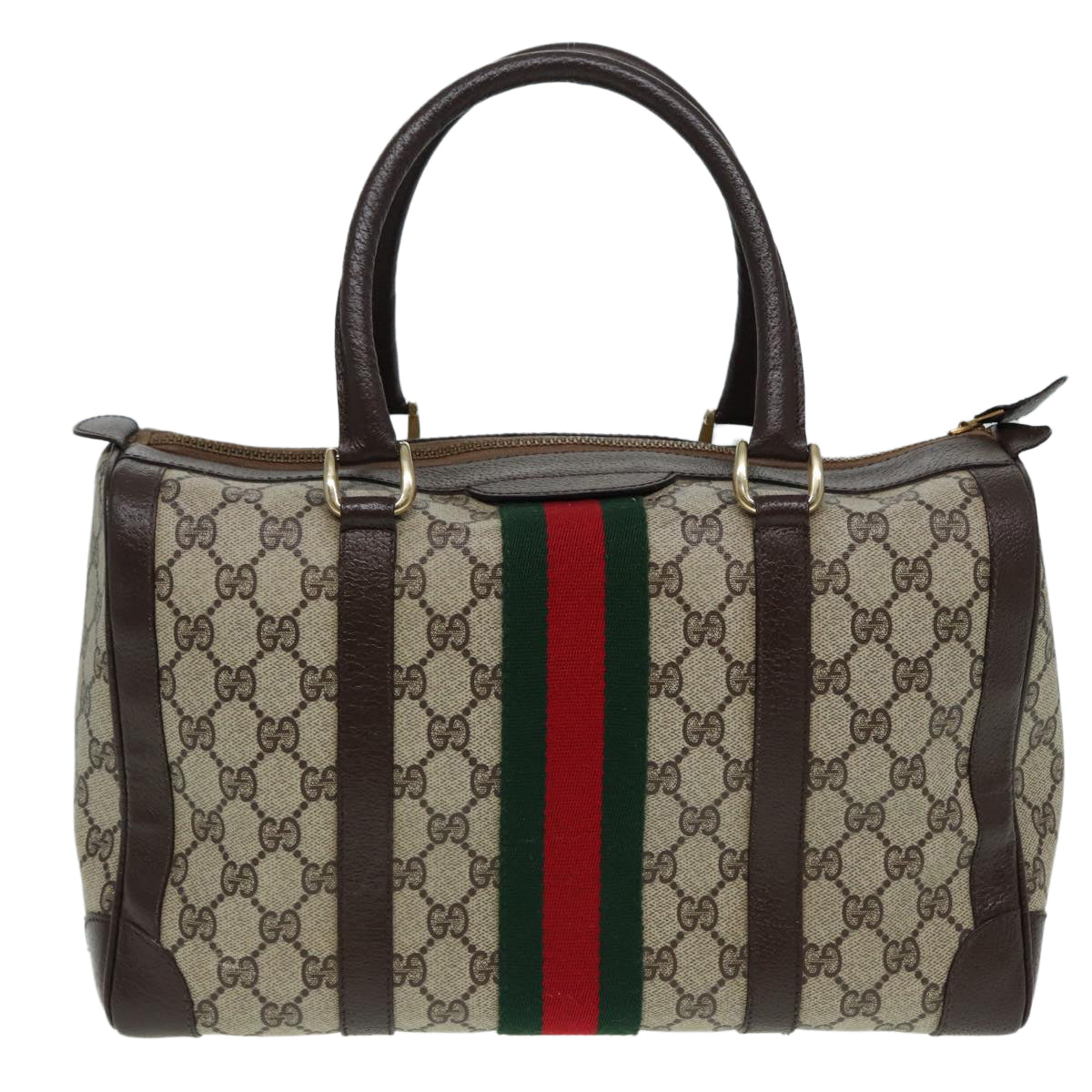 GUCCI GG Canvas Boston Bag PVC Leather Brown 84428