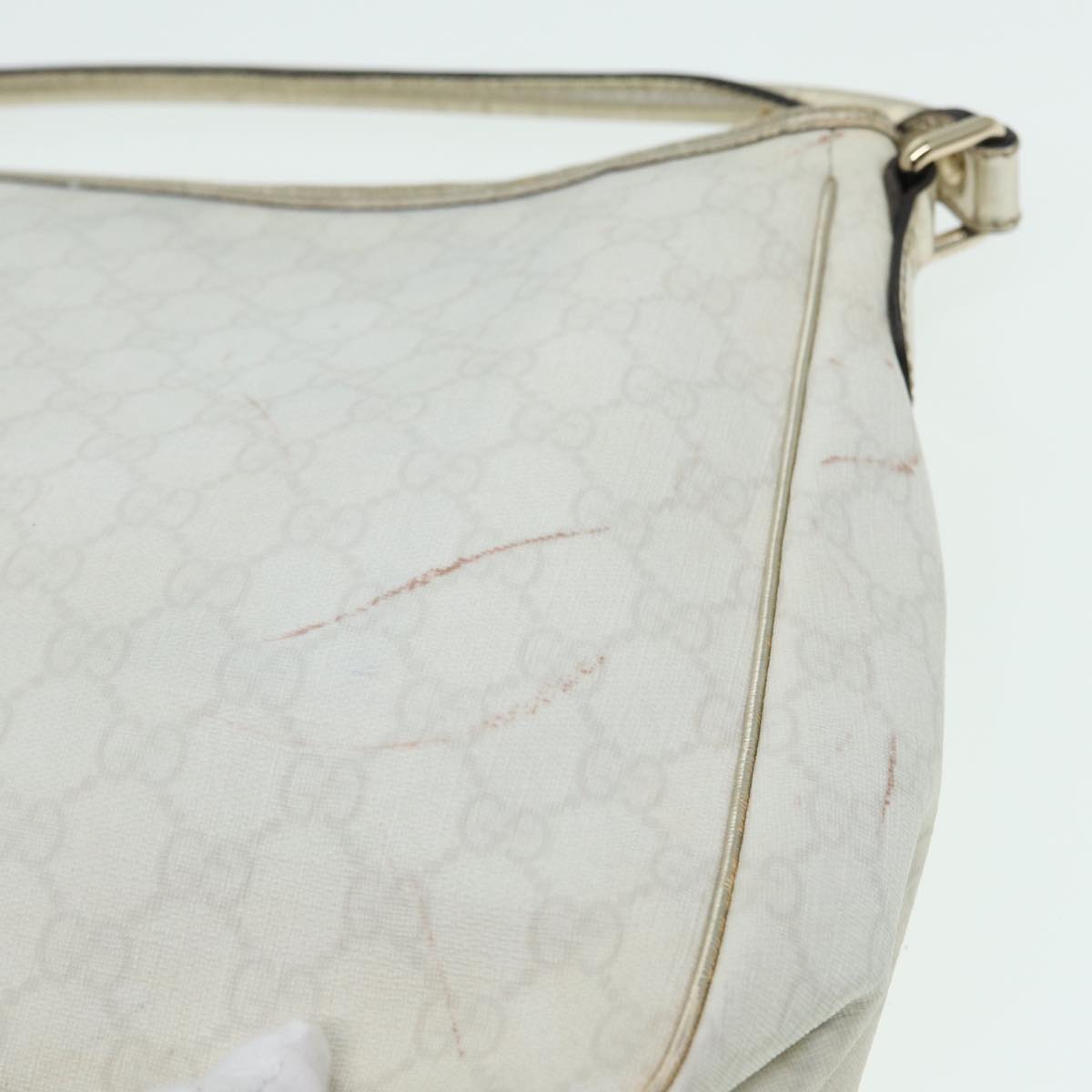 GUCCI GG Canvas Shoulder Bag PVC Leather White 84436