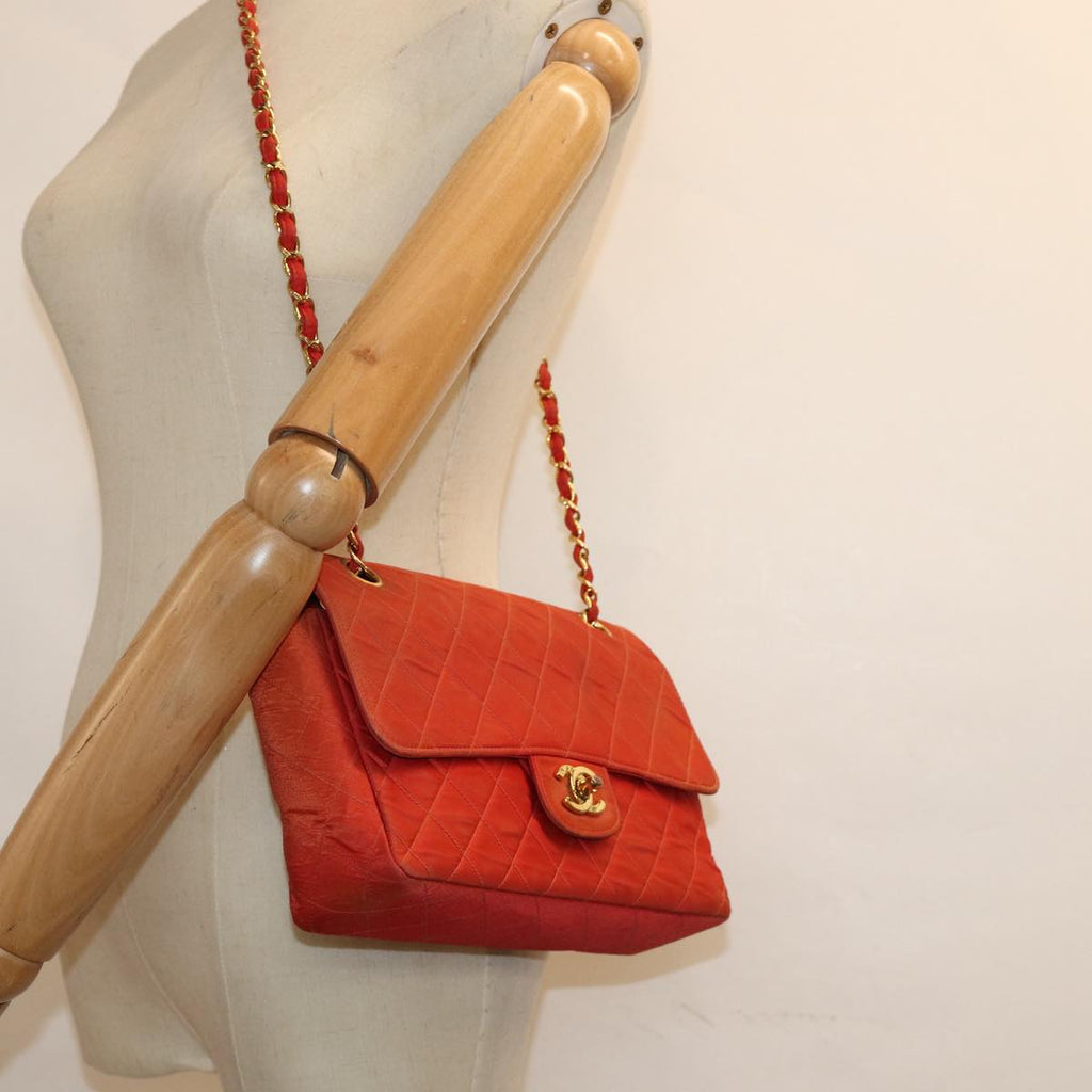 CHANEL Matelasse Chain Shoulder Bag Nylon Orange CC 84479