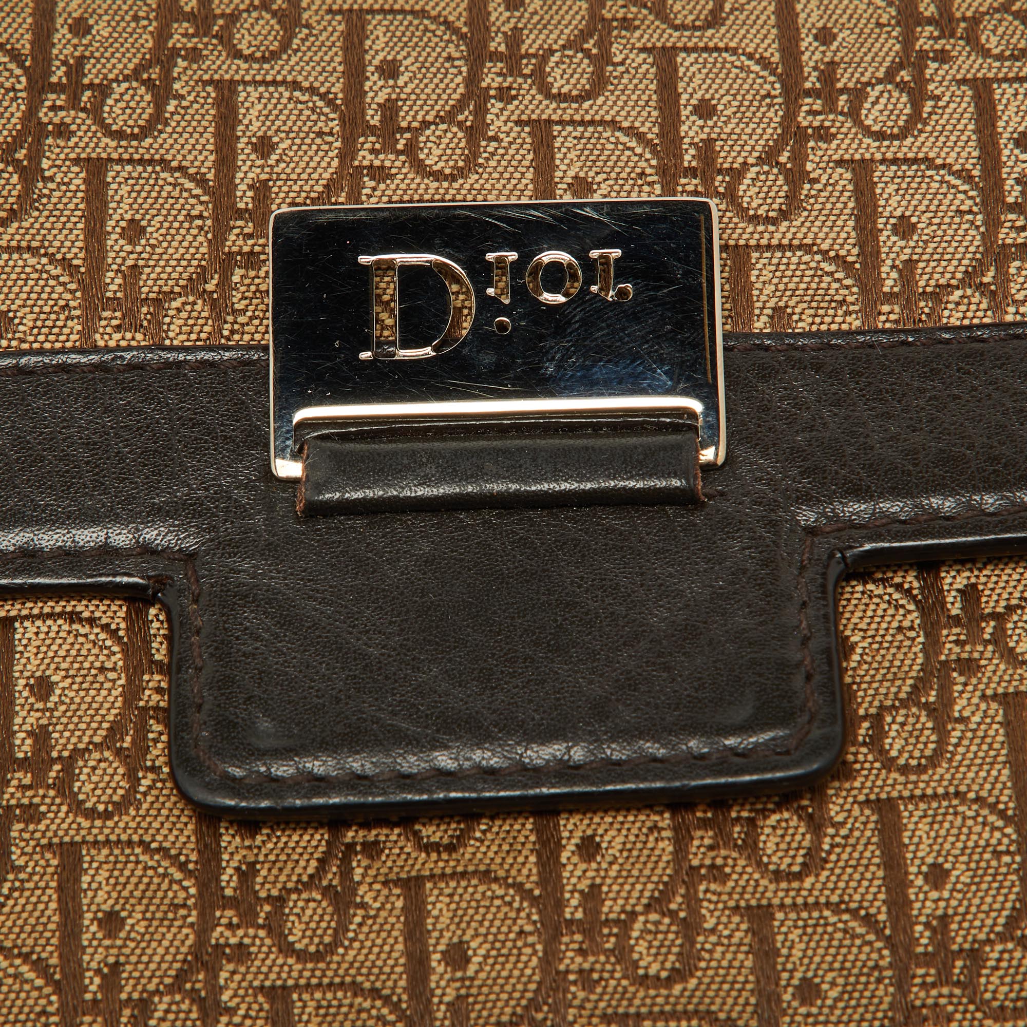 Dior Beige/brown Oblique Canvas And Leather Flap Continental Wallet