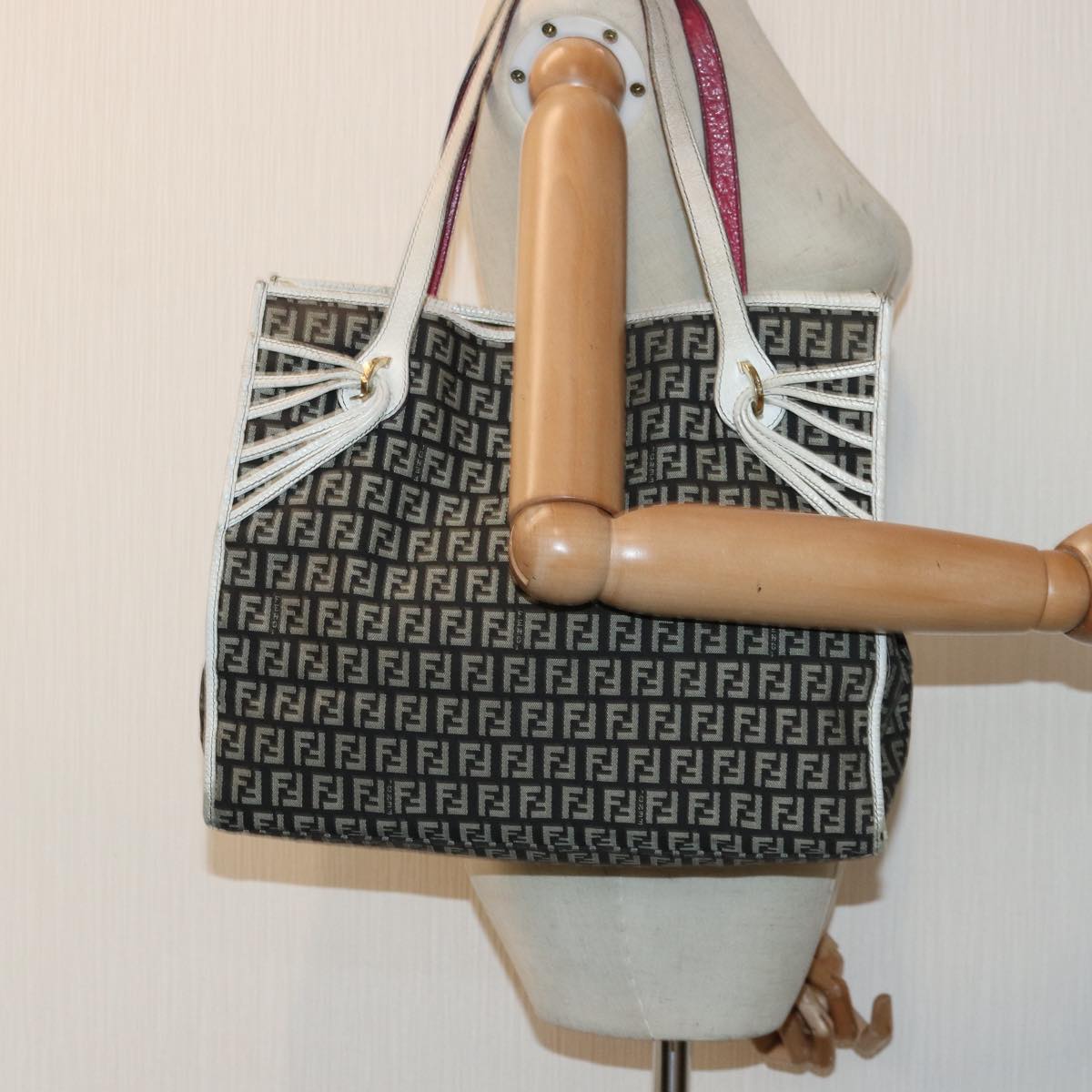 FENDI Zucchino Canvas Tote Bag Brown Gold 84553