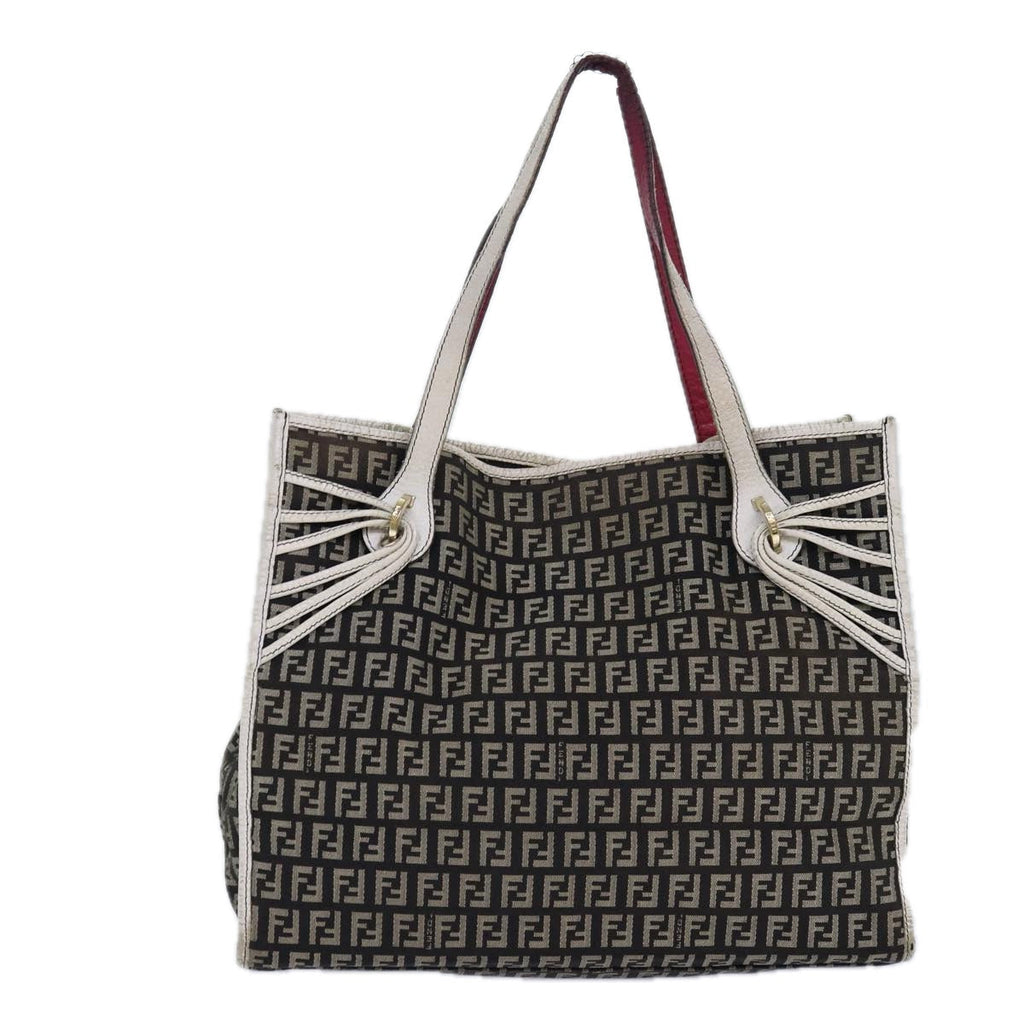 FENDI Zucchino Canvas Tote Bag Brown Gold 84553