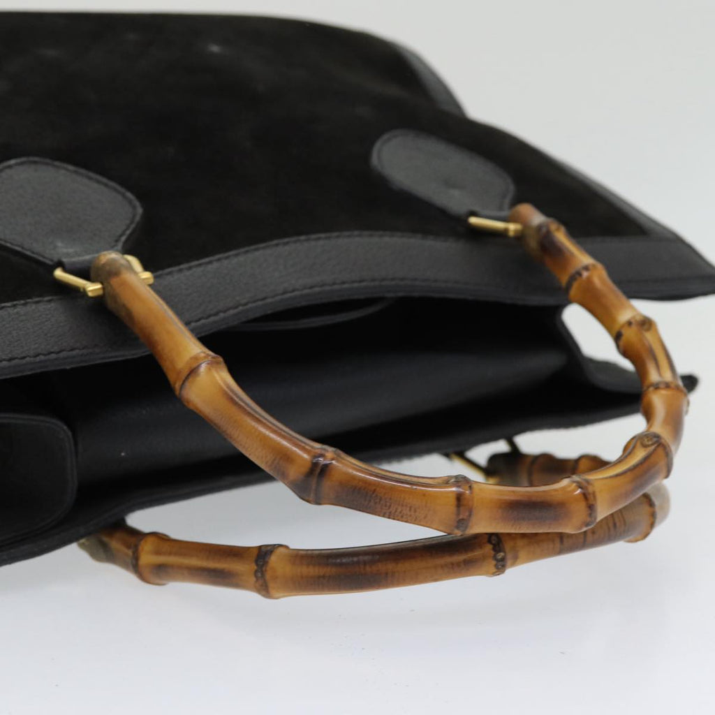 GUCCI Bamboo Hand Bag Leather Black Gold 002 2853 0260 0 84558
