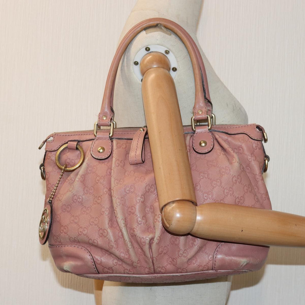 GUCCI GG Canvas Guccissima Hand Bag Leather Pink Gold 247902 84559