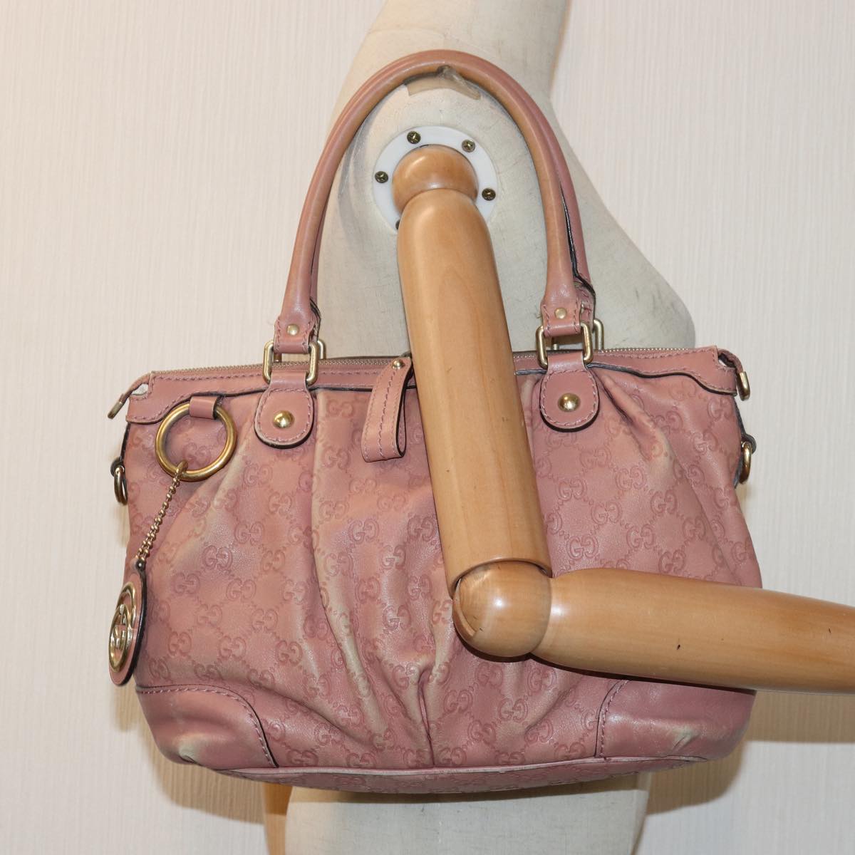 GUCCI GG Canvas Guccissima Hand Bag Leather Pink Gold 247902 84559