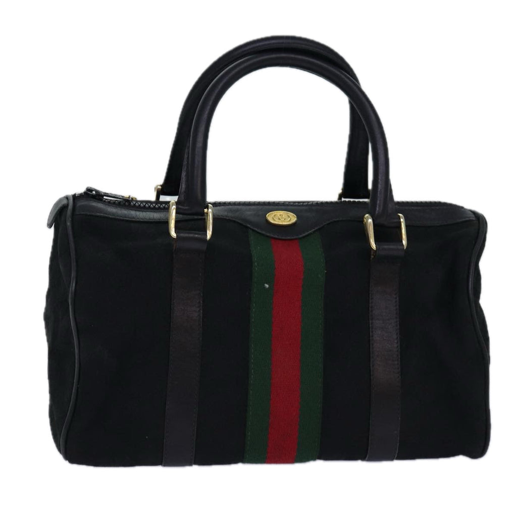 GUCCI GG Canvas Web Sherry Line Boston Bag Black Red Gold 010 378 84562