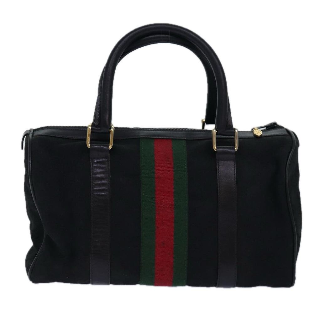 GUCCI GG Canvas Web Sherry Line Boston Bag Black Red Gold 010 378 84562