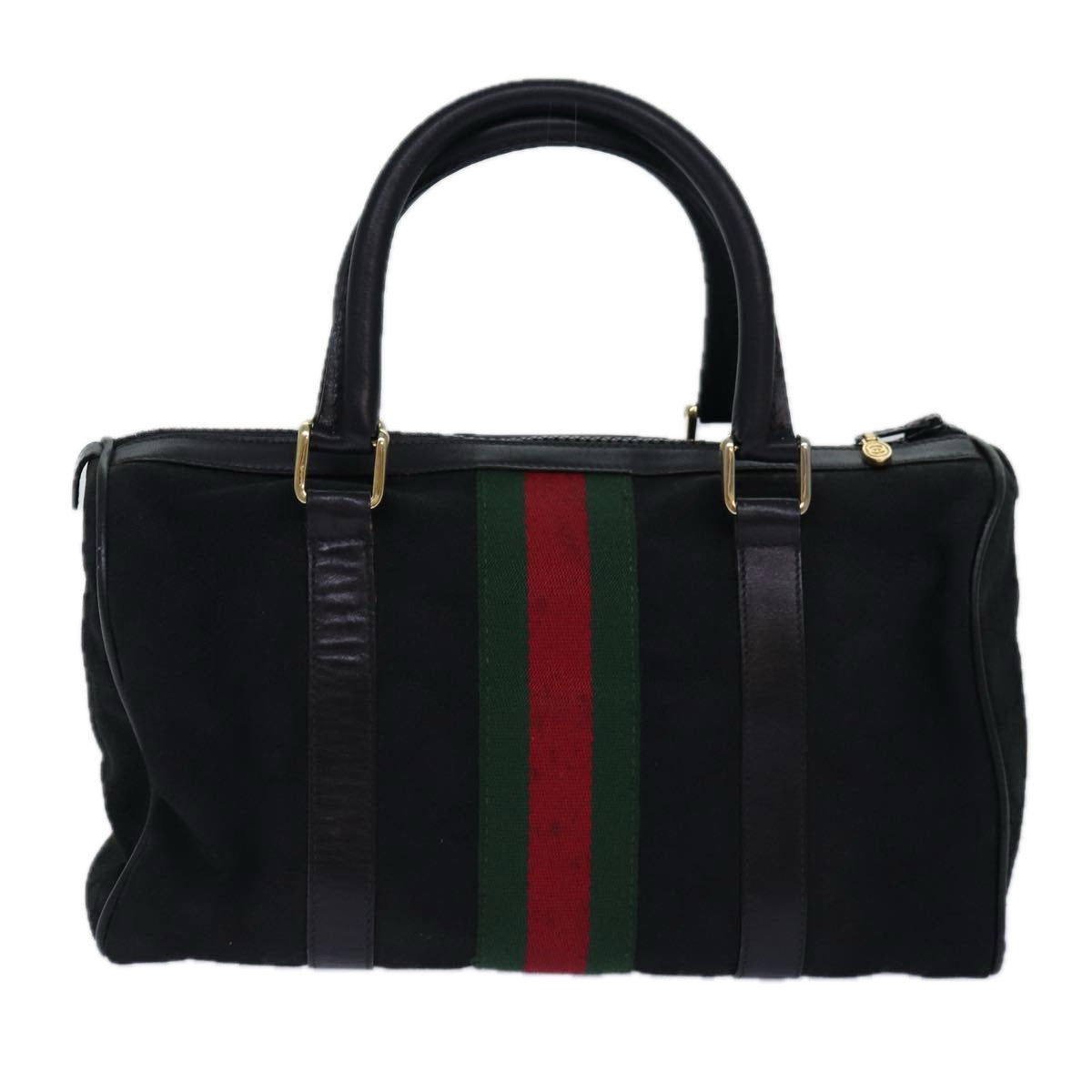 GUCCI GG Canvas Web Sherry Line Boston Bag Black Red Gold 010 378 84562