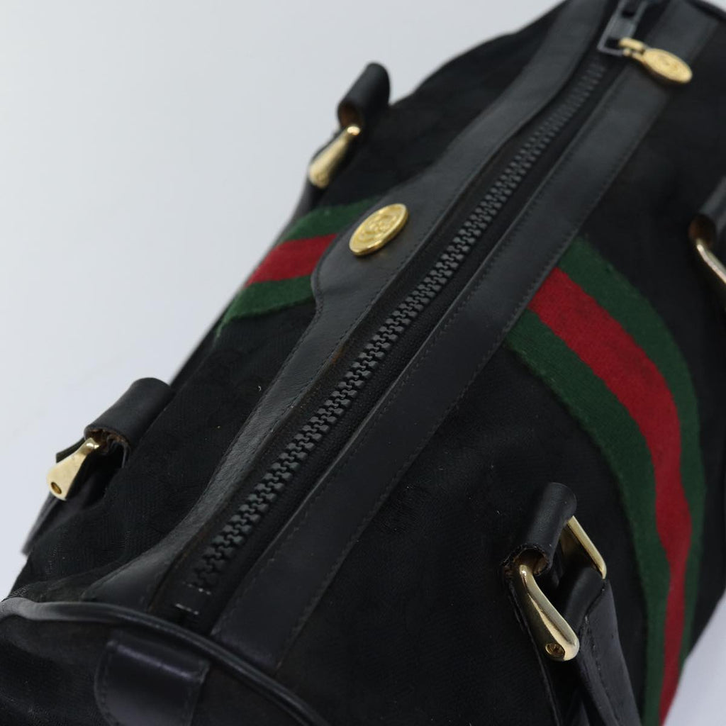 GUCCI GG Canvas Web Sherry Line Boston Bag Black Red Gold 010 378 84562
