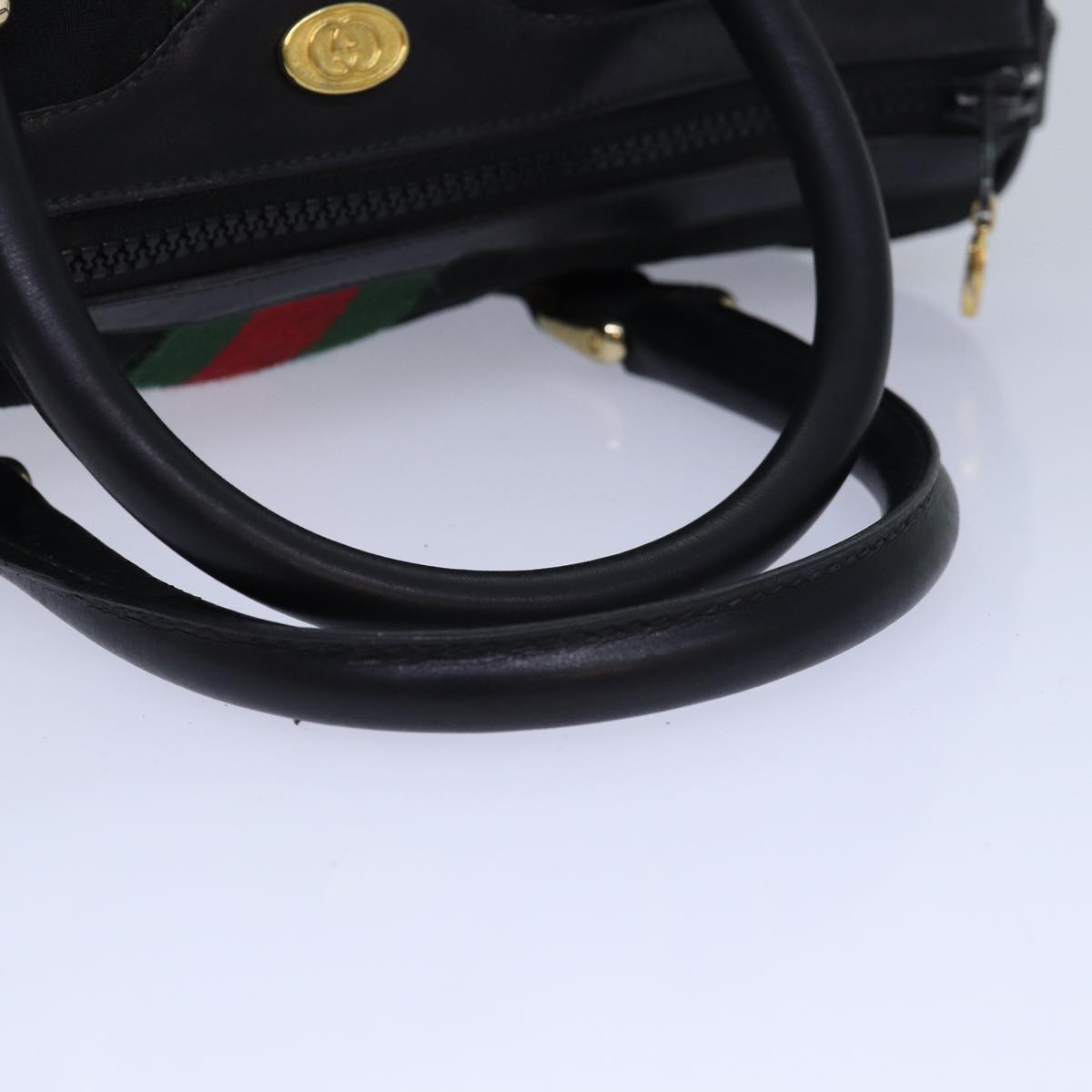 GUCCI GG Canvas Web Sherry Line Boston Bag Black Red Gold 010 378 84562