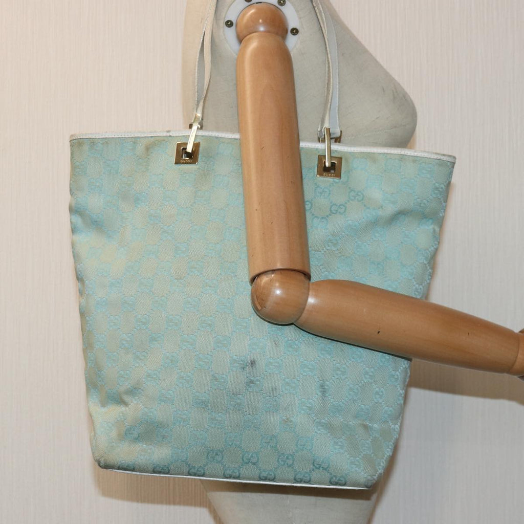 GUCCI GG Canvas Tote Bag Light Blue White gold 002 1098 84563