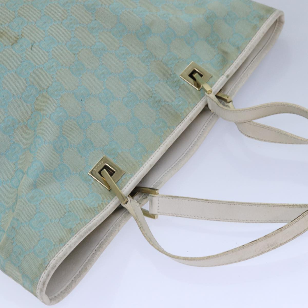 GUCCI GG Canvas Tote Bag Light Blue White gold 002 1098 84563
