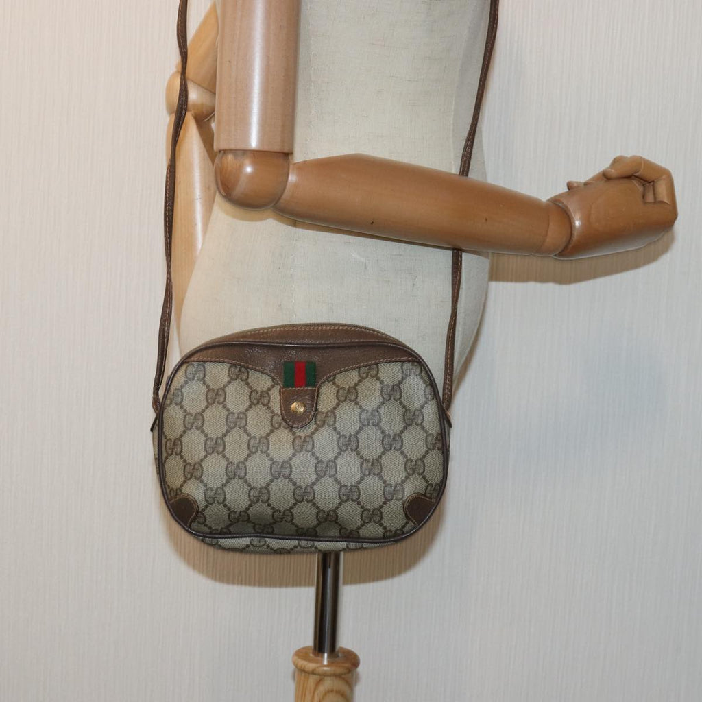 GUCCI GG Supreme Shoulder Bag PVC Leather Beige Red gold 89 02 066 84564