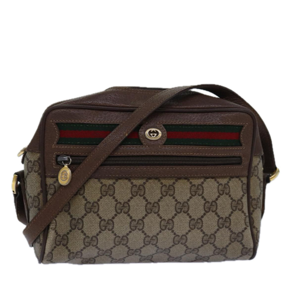GUCCI GG Supreme Web Sherry Line Shoulder Bag PVC Beige Red gold 84565