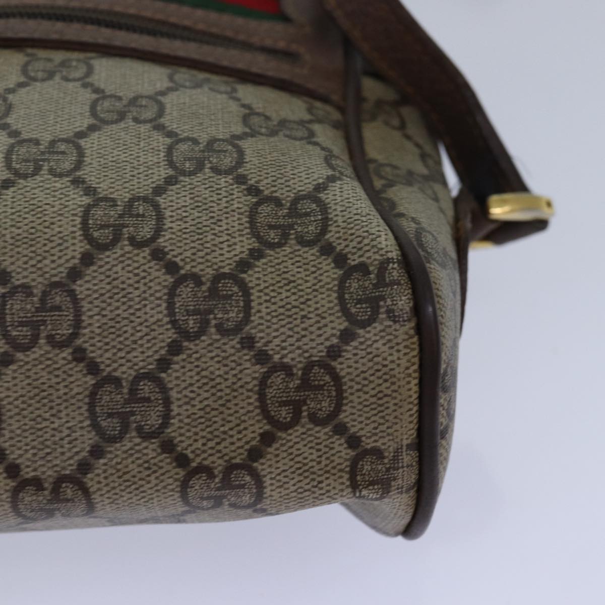 GUCCI GG Supreme Web Sherry Line Shoulder Bag PVC Beige Red gold 84565