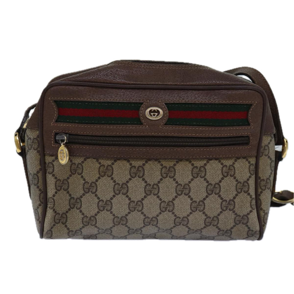 GUCCI GG Supreme Web Sherry Line Shoulder Bag PVC Beige Red gold 84565