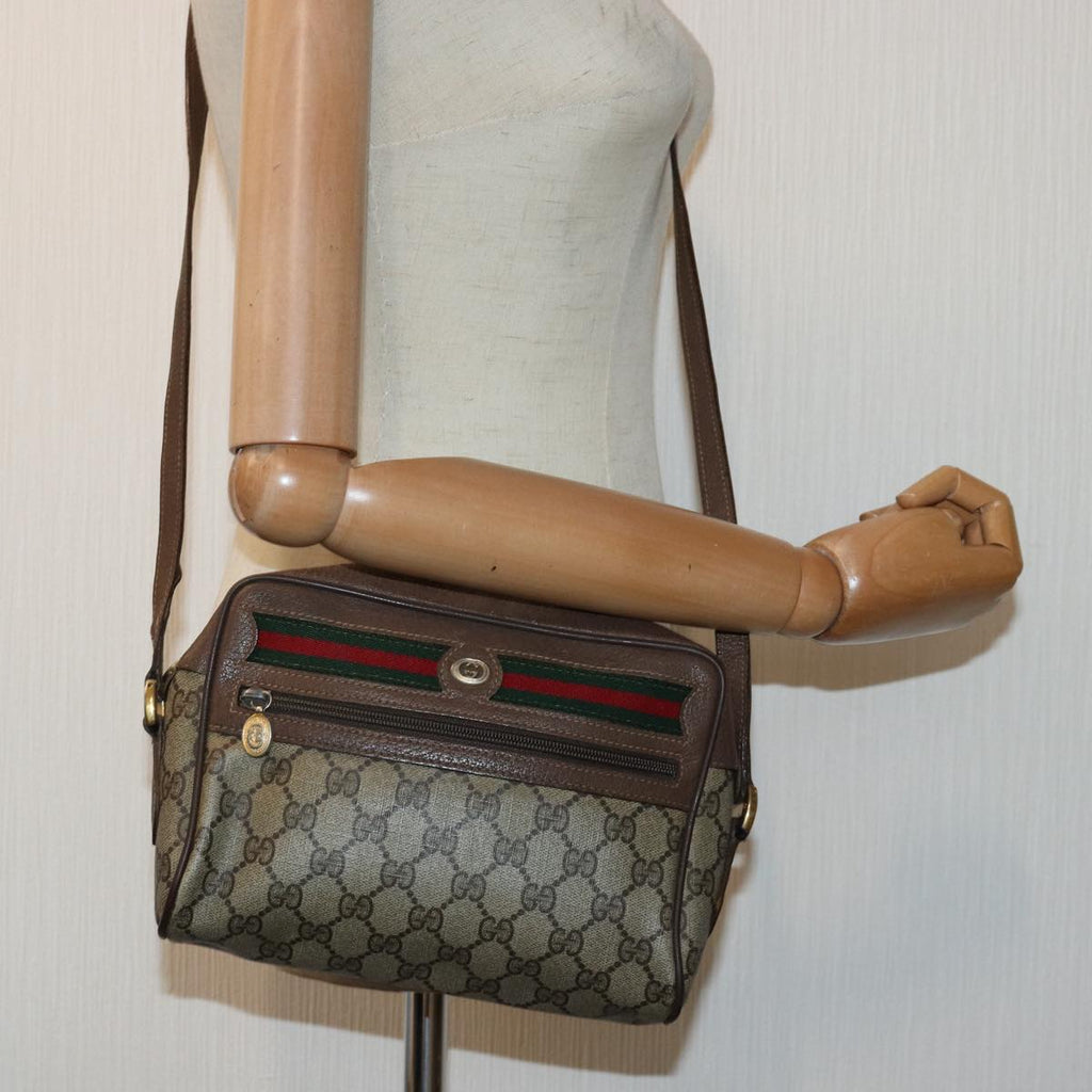 GUCCI GG Supreme Web Sherry Line Shoulder Bag PVC Beige Red gold 84565