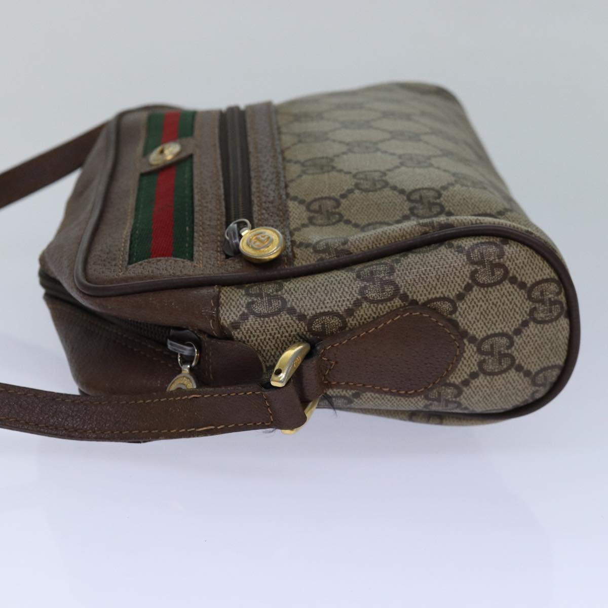 GUCCI GG Supreme Web Sherry Line Shoulder Bag PVC Beige Red gold 84565