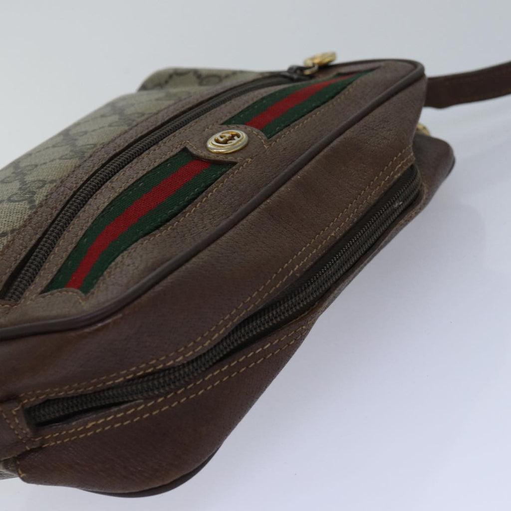 GUCCI GG Supreme Web Sherry Line Shoulder Bag PVC Beige Red gold 84565