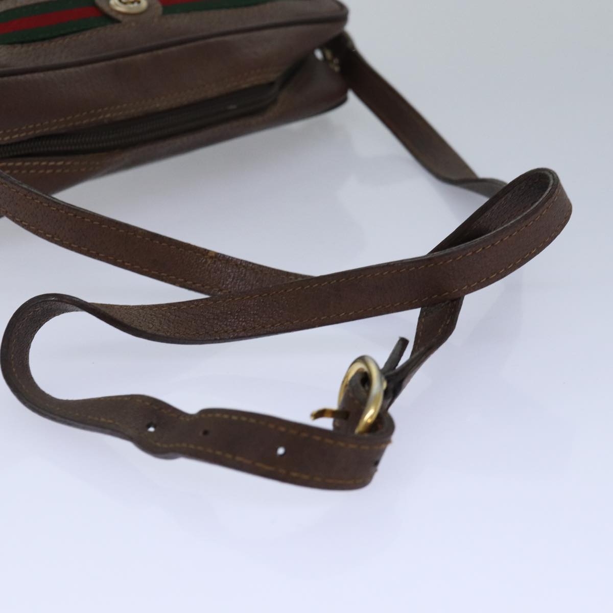 GUCCI GG Supreme Web Sherry Line Shoulder Bag PVC Beige Red gold 84565