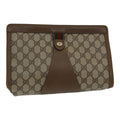 GUCCI GG Supreme Web Sherry Line Clutch Bag PVC Leather Beige Red 84566