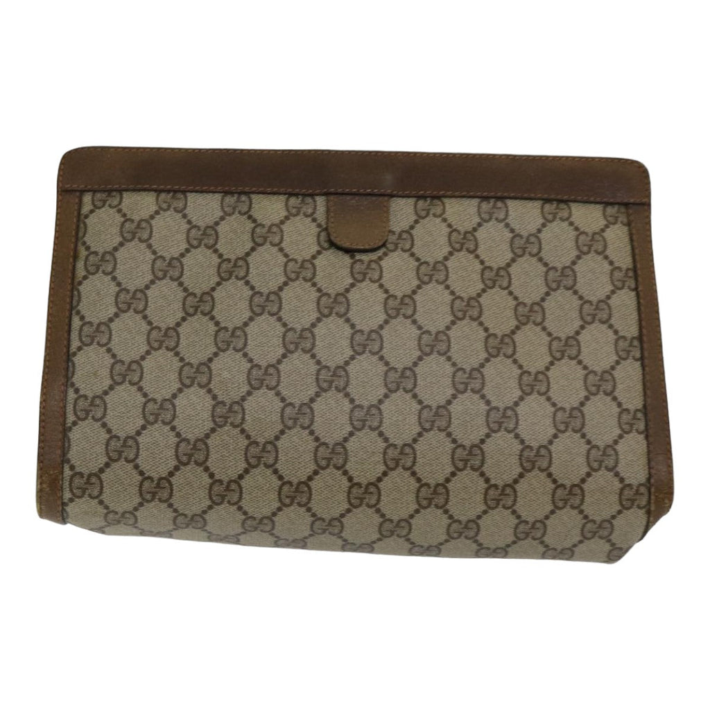 GUCCI GG Supreme Web Sherry Line Clutch Bag PVC Leather Beige Red 84566