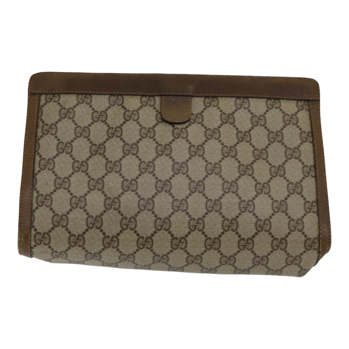 GUCCI GG Supreme Web Sherry Line Clutch Bag PVC Leather Beige Red 84566