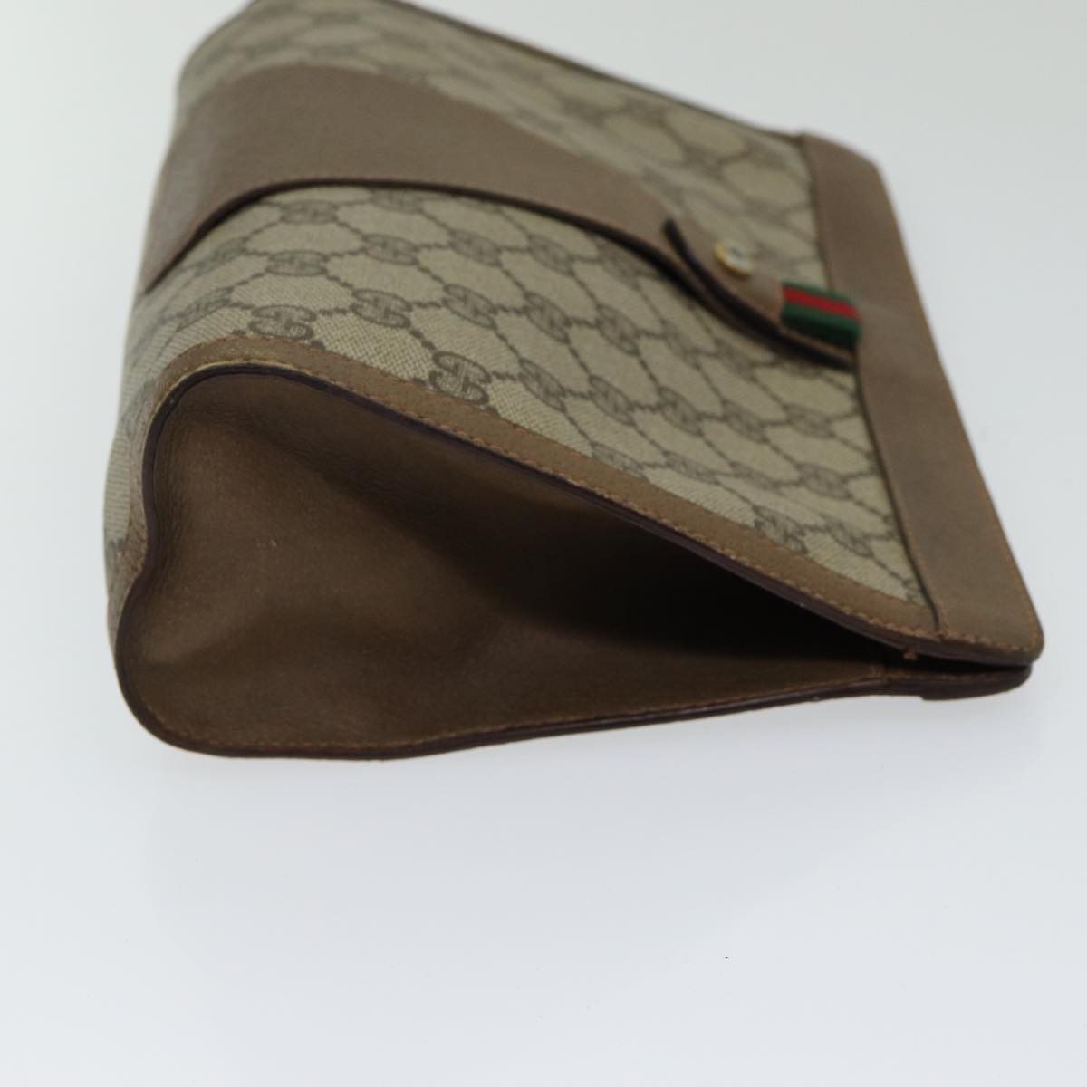 GUCCI GG Supreme Web Sherry Line Clutch Bag PVC Leather Beige Red 84566