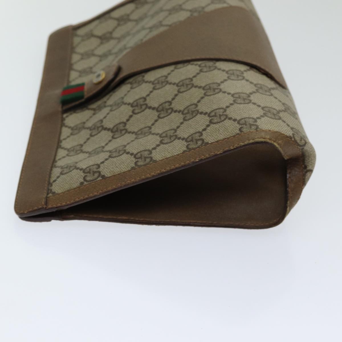 GUCCI GG Supreme Web Sherry Line Clutch Bag PVC Leather Beige Red 84566