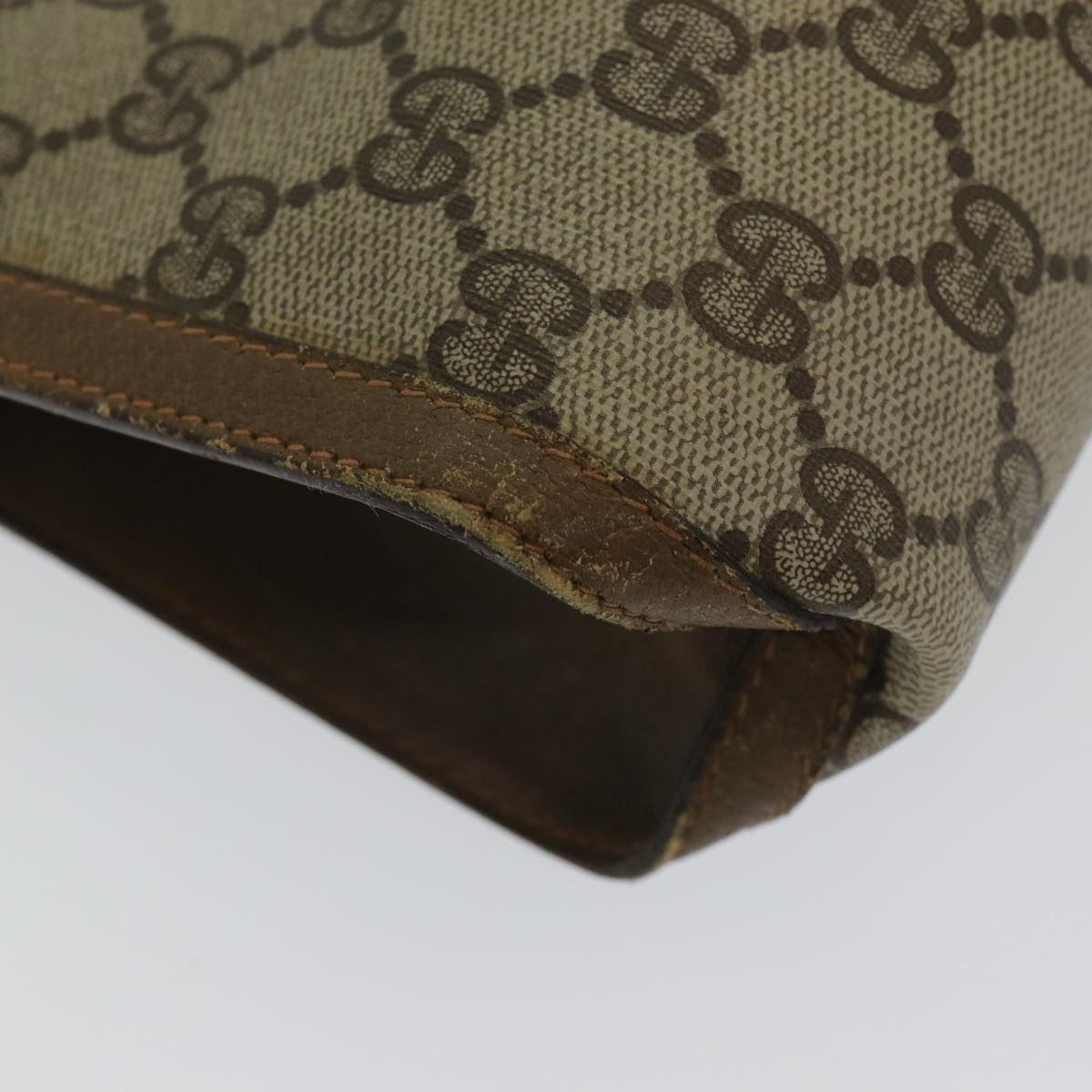 GUCCI GG Supreme Web Sherry Line Clutch Bag PVC Leather Beige Red 84566