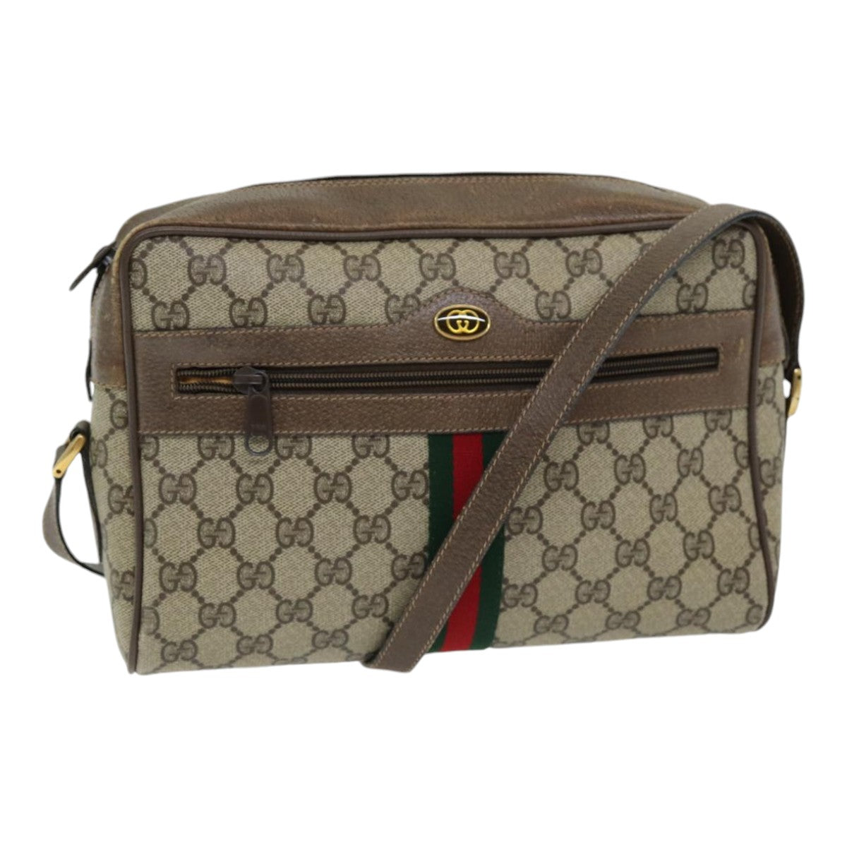 GUCCI GG Supreme Web Sherry Line Shoulder Bag PVC Leather Beige gold 84568