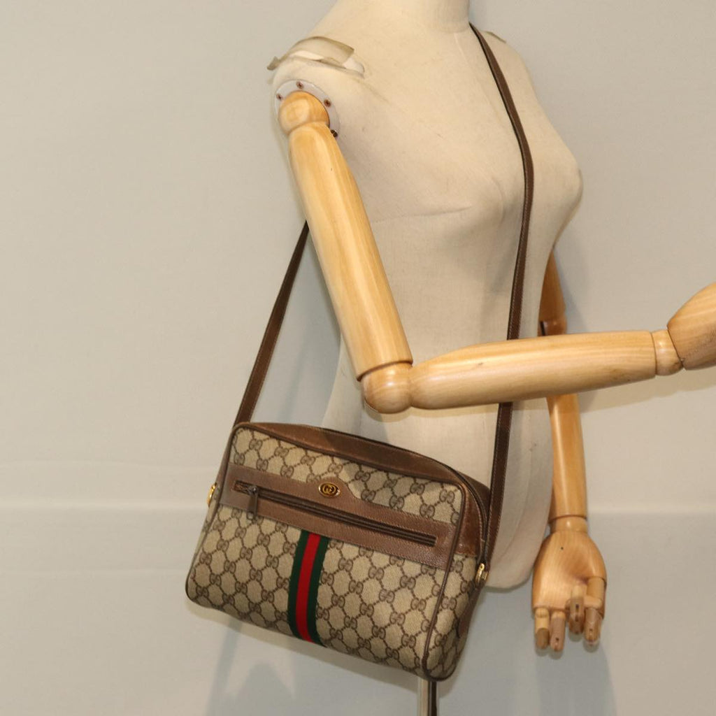 GUCCI GG Supreme Web Sherry Line Shoulder Bag PVC Leather Beige gold 84568