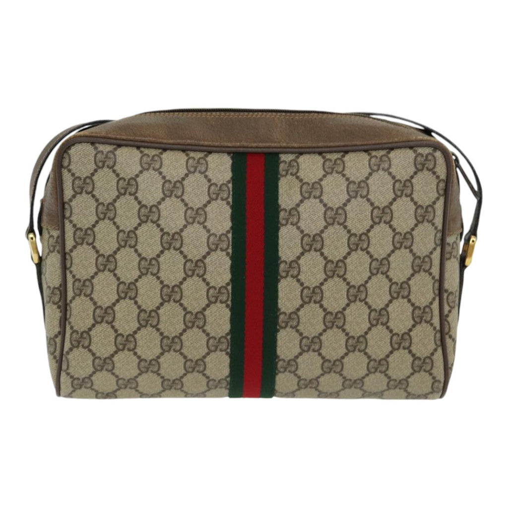 GUCCI GG Supreme Web Sherry Line Shoulder Bag PVC Leather Beige gold 84568