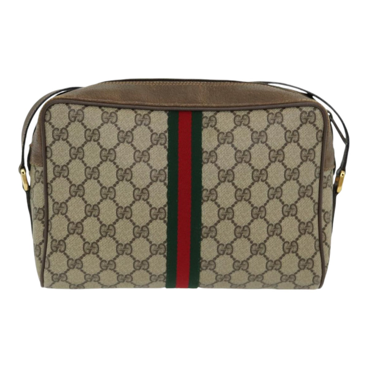 GUCCI GG Supreme Web Sherry Line Shoulder Bag PVC Leather Beige gold 84568